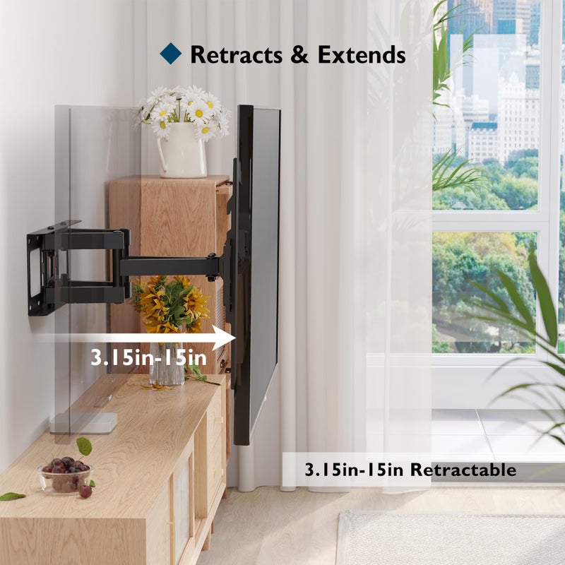 BONTEC Full Motion TV Wall Mount for 23-70 Inch TVs, Hold up to 99 lbs, Max VESA 400x400mm, Swivel Tilt Dual Arms, Adjustable Viewing Angle, Fits 16" Wood Studs, Easy Assembly - Image 2